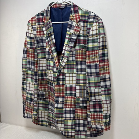 Nautica Mens Madras Patchwork  Brielle Blazer Jacket Size 44L Cotton Preppy - Picture 13 of 13